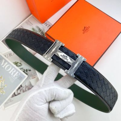 1:1  Hermes Black Leather Belt  with Silver"H" buckle Buckle with Veins 3.8cm